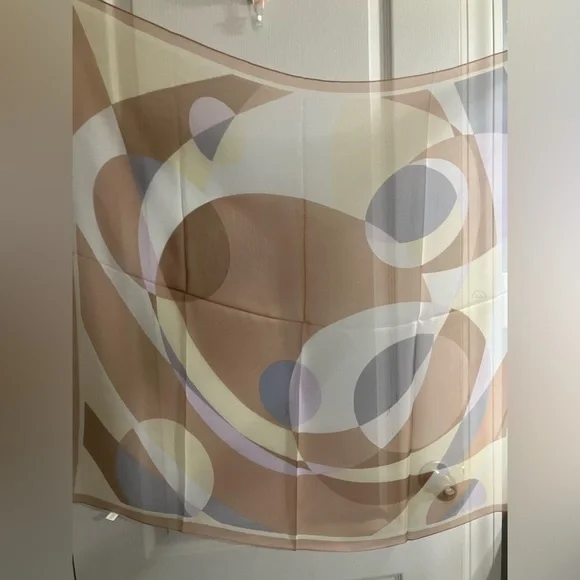 100% Silk scarf large camel grey cream - Picture 6 of 10